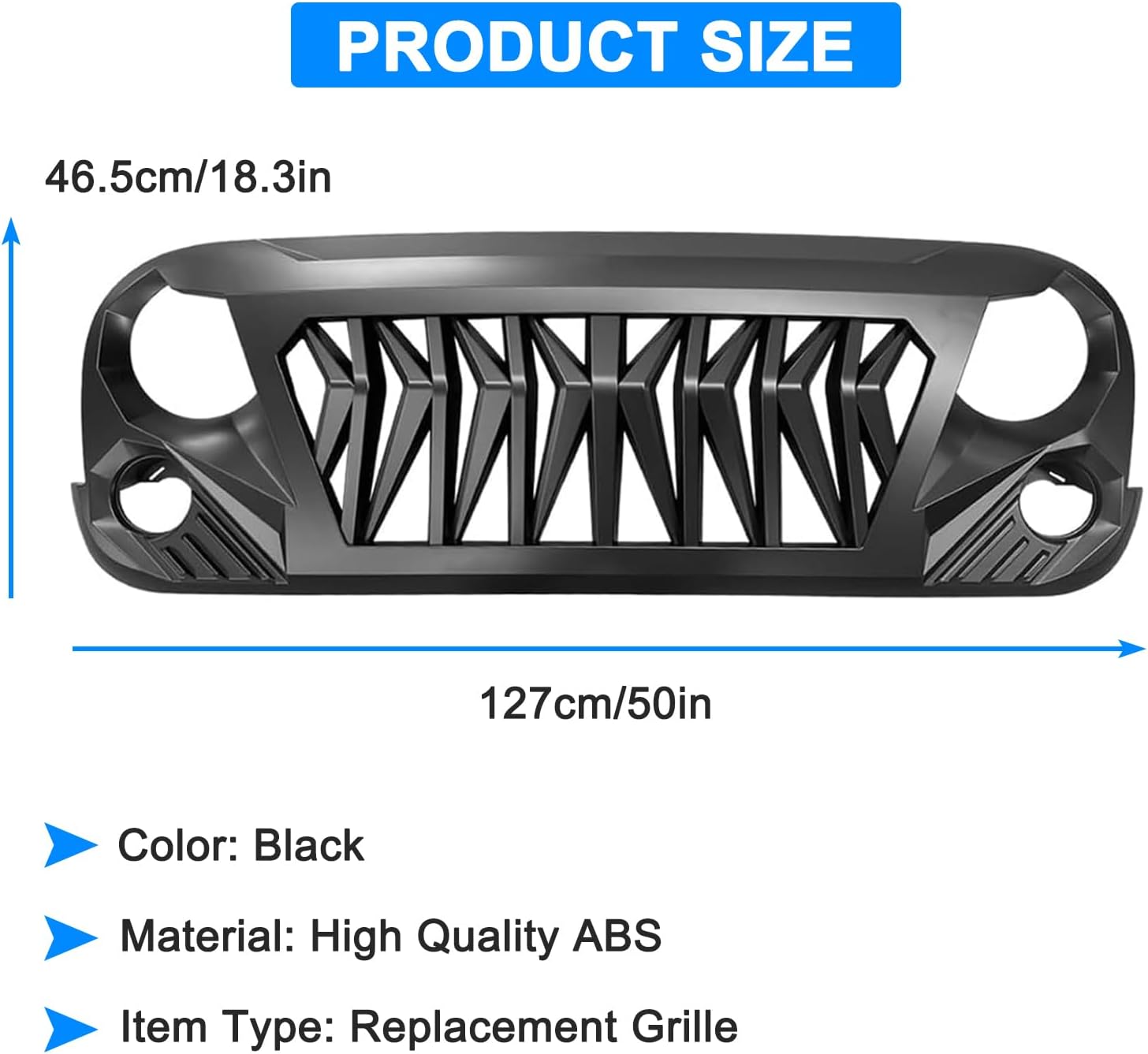 Front Bumper Grill For Jeep Wrangler JK 2007-2018 Rubicon Sahara Sport Unlimited Matte Black Shark Grill