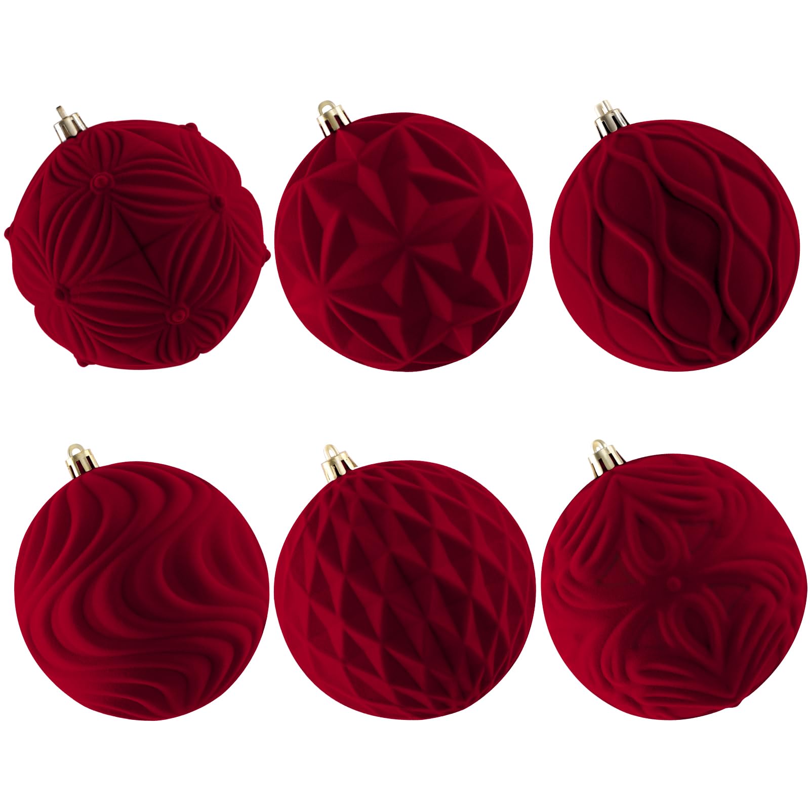 Lanpn 6 Pcs 10cm Large Christmas Baubles, Oversized Velvet Xmas Tree Ball, Big Flocked Christmas Tree Ornament, Shatterproof Plastic Bauble for Lawn Yard Holiday Hanging Decor, Red — image 1