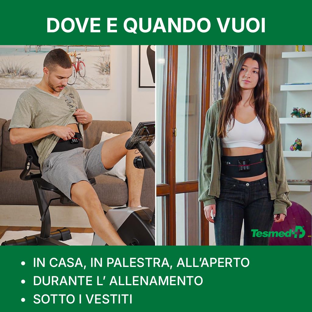 TESMED Absolute: Cintura Addominale EMS, Elettrostimolatore per Addominali Centrali e Laterali – Ricaricabile, 99 Intensità – Allenamento e Tonificazione Muscolare – Made in Italy