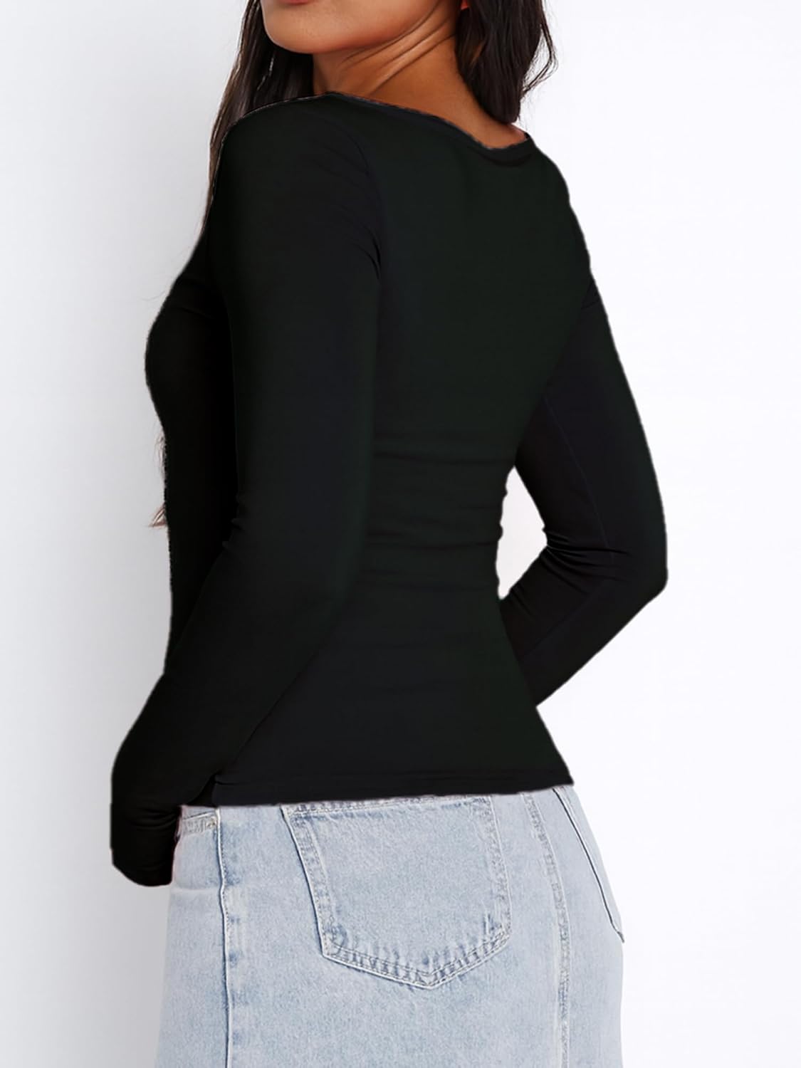 Women's Long Sleeve Shirts Going Out Tops Basic Cute Pleated Sweetheart Neck Y2K Fall T Shirts - Image 4