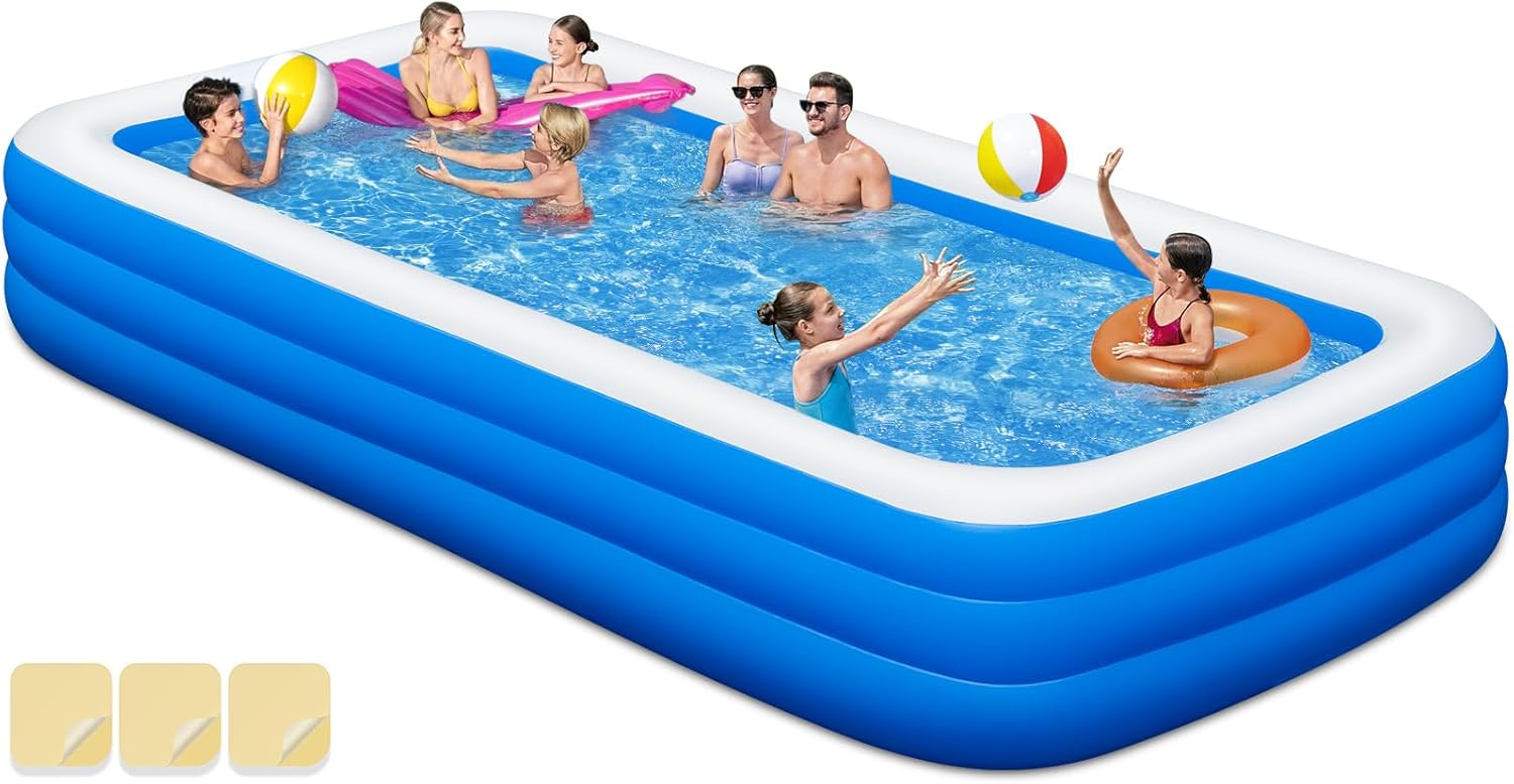 Large Inflatable Swimming Pool - 145"x74"x22" Big Blow Up Pool, Oversized Family Pool for Backyard Outdoor