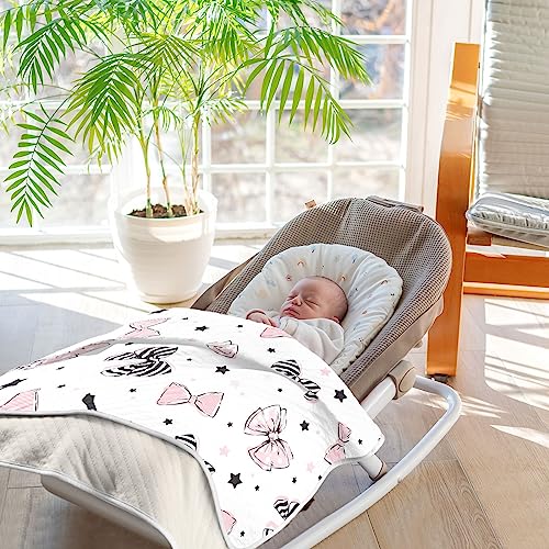 Image of Swaddle Blanket for Pink and Black Bow Baby Receiving Blanket Muslin Baby Swaddles Soft Cotton Breathable Nursery Blankets for Unisex Boys and Girls 30x40 Inch