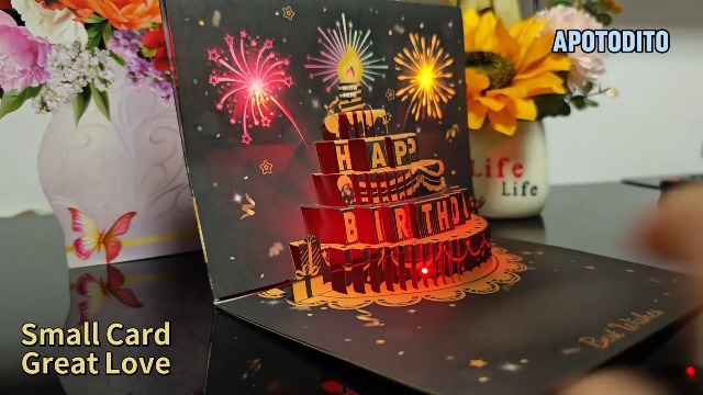 Flower Fireworks Greeting Card Pop Up Birthday Card With Lights & Music ...