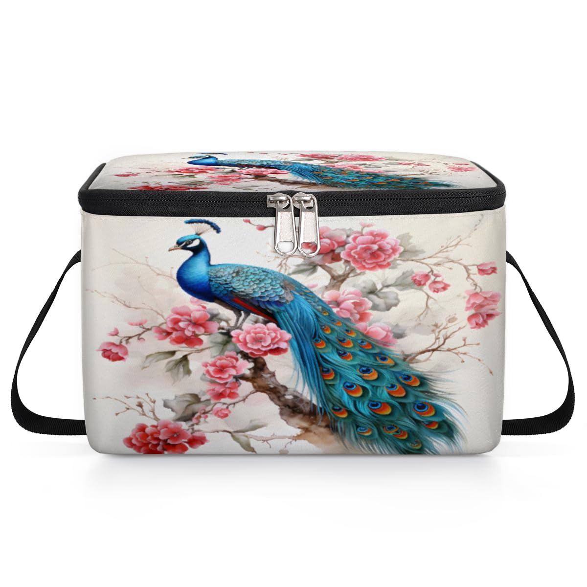 GzLeyigou Peacock Rose Lunch Bags for Women Men 9 Cans, Hot & Cold Food Delivery Bag Insulated Grocery Bag Insulated Lunch Box Peacock Cooler Bag for Office Work Picnic Beach