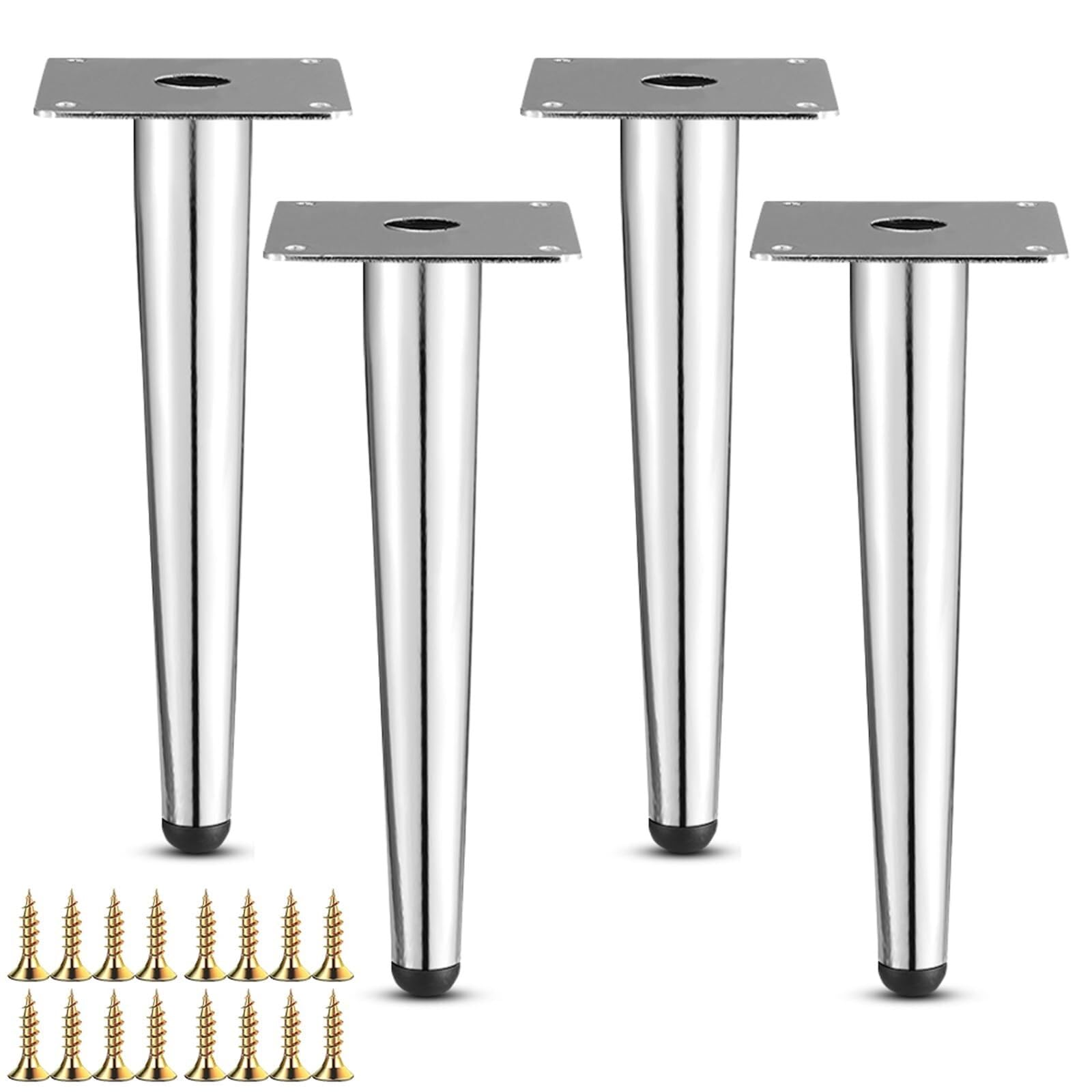 UYHBCNQD Silver Furniture Legs Set 4Pcs Replacement Legs Cone Support Legs Conical Furniture Foot Metal Cabinets Legs Dresser Extenders(Vertical,25cm)