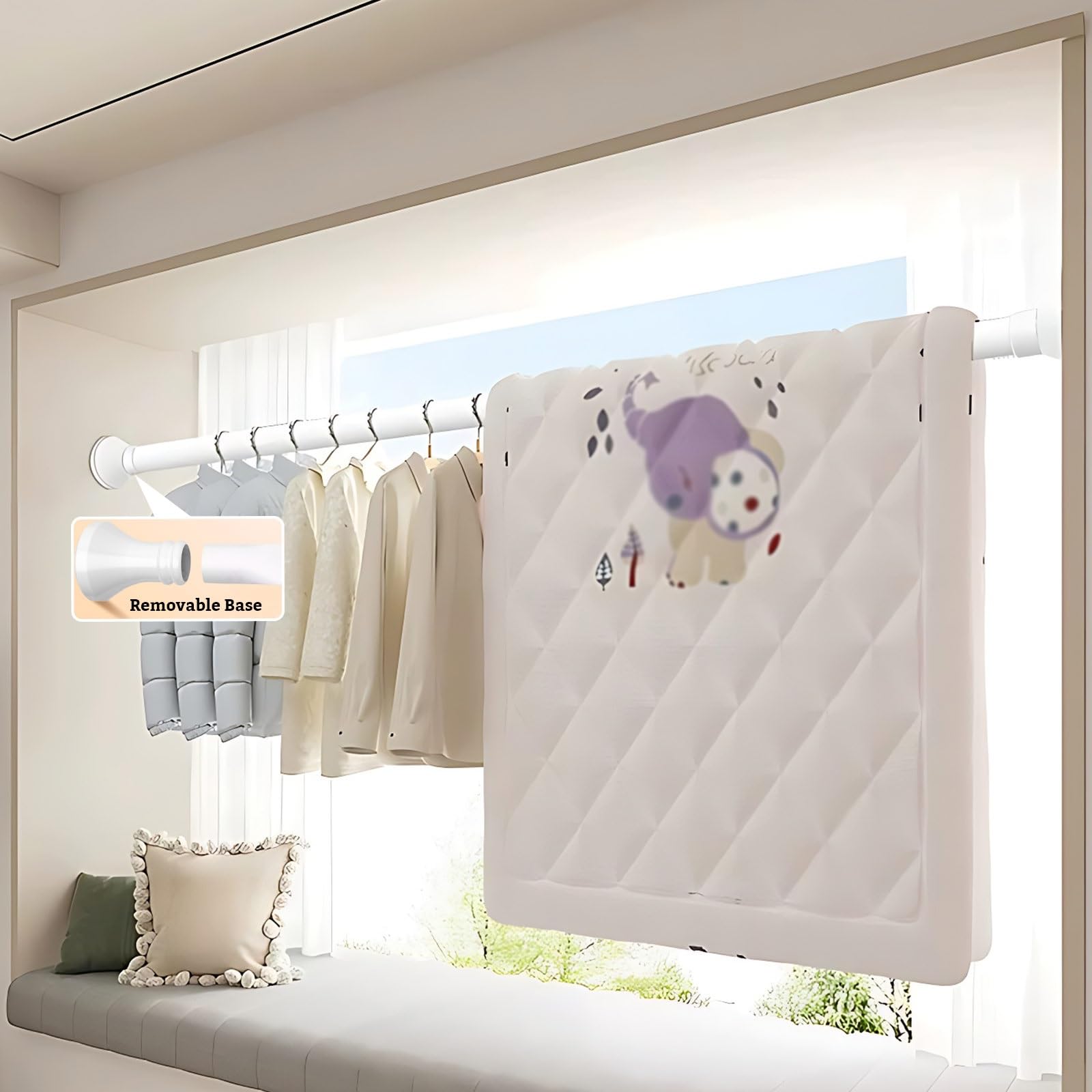 Asta a tensione regolabile, senza fori, telescopico, in acciaio inox, per porta del bagno e armadio (nero, 160 cm, 160 cm, 250 cm)