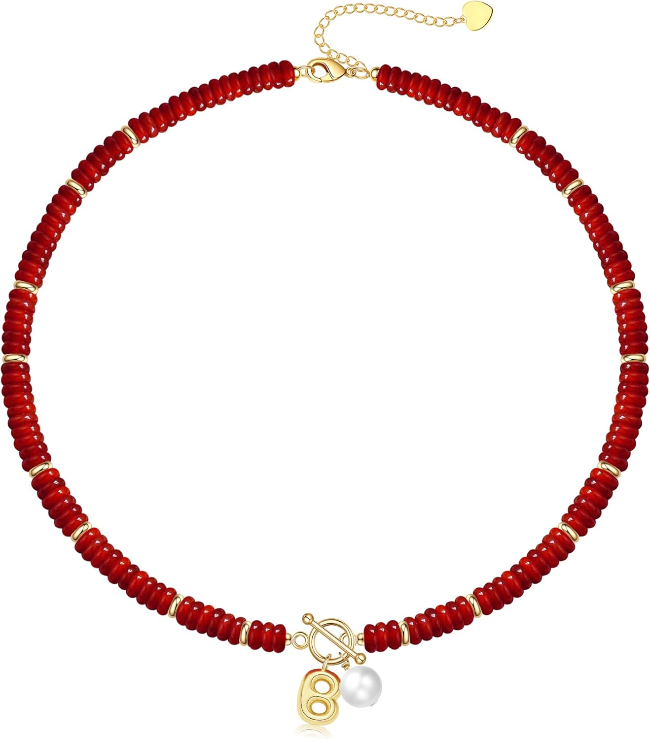 Initial Necklace, Valentines Day Gifts for Her Beaded Necklaces for Women Teen Girl Gifts Trendy Stuff Red Agate Gemstone Summer Necklace with A-Z Stocking Stuffers for Teens Womens Gifts for Christmas Birthday Beach Jewelry