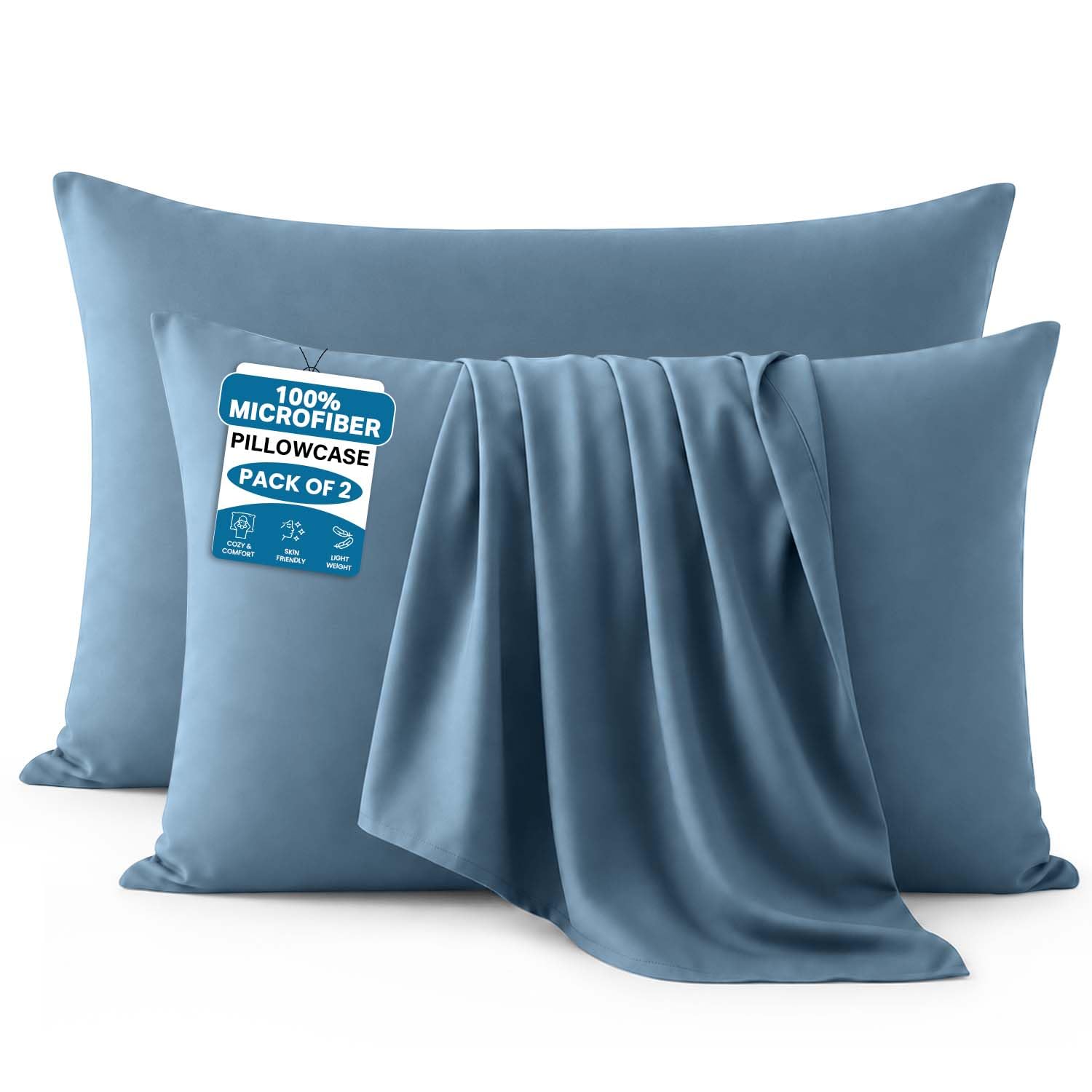 Moonlight Bedding Pillow Cases 2 Pack – Washed Blue Pillowcases Envelope Closure Super Soft Brushed Microfiber Standard House Wife Pillow Covers, (50 X 75 CM) — image 1
