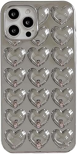 Funda para teléfono con diseño de corazón chapado en 3D, color plateado, compatible con iPhone 12 Pro Max, galvanizada en forma de corazón, de lujo,
