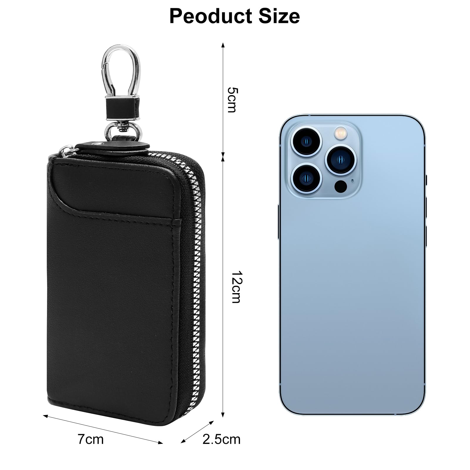 TNSLAND Etui na klucze z 6 hakami i 3 kieszonkami na karty, etui na klucze ze skóry z auto-breloczkiem i odłączalnym haczykiem, kompaktowa torebka na klucze dla mężczyzn i kobiet, do samochodu