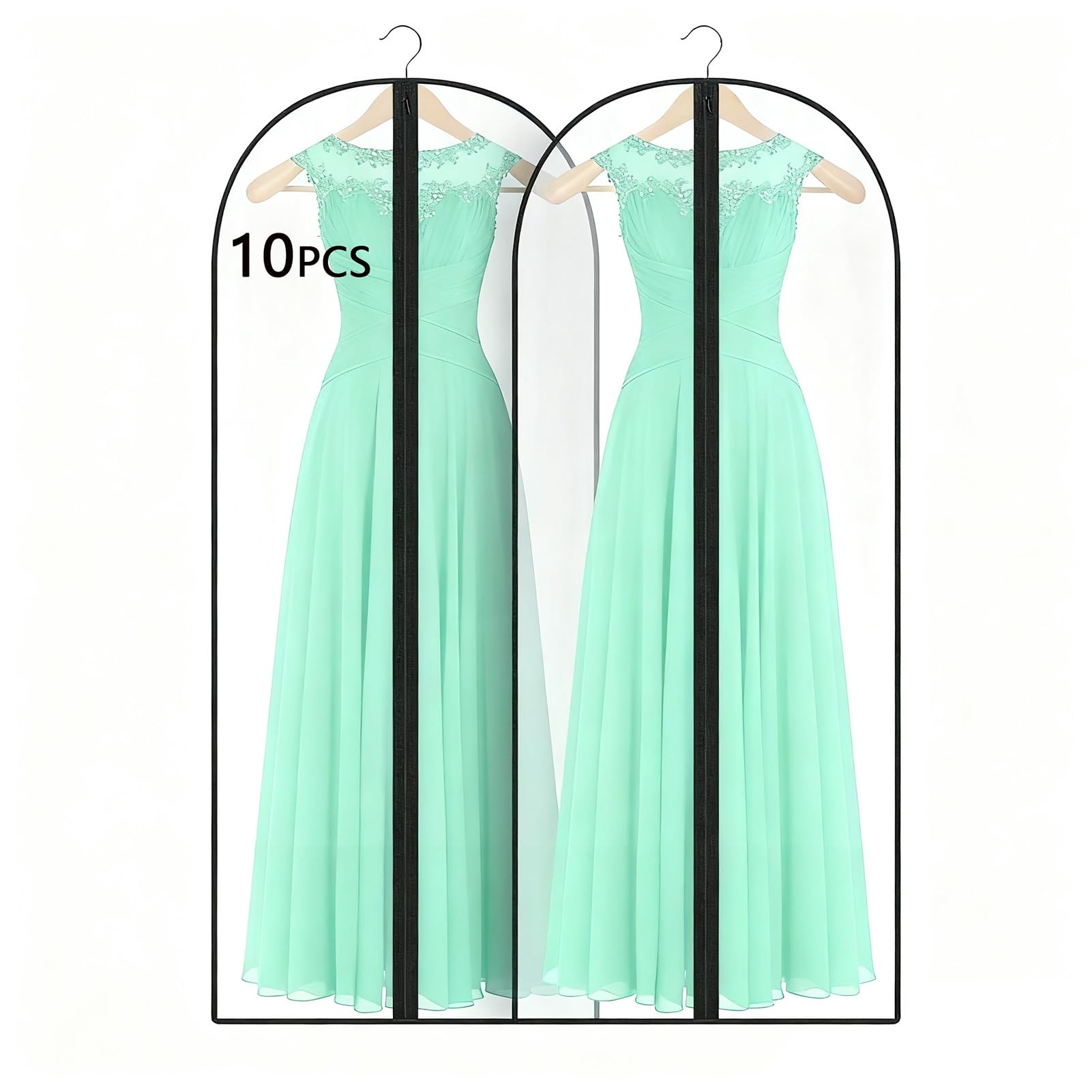 10 Pezzi Custodie Porta Abiti Antipolvere 60 x 140 Cm, Custodie Porta Abiti Nere Impermeabili con Cerniera per Camicie, Cappotti e Costumi(Zwart)