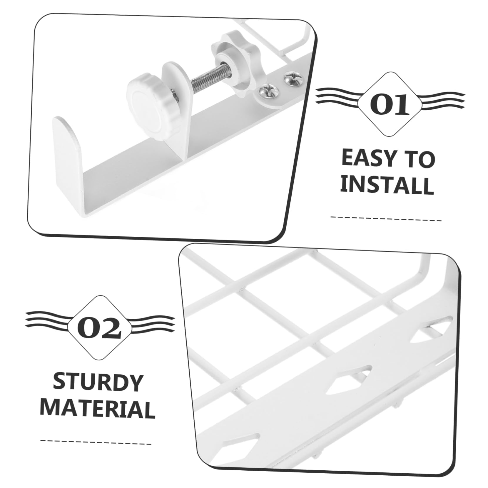 Kabelkanal für Schreibtisch aus Eisen, Weiß, 1, 8-5, 7 Cm | Untertisch Clip, Große Ablage für Büro und Gaming Setup, Schlichtes Modernes Design
