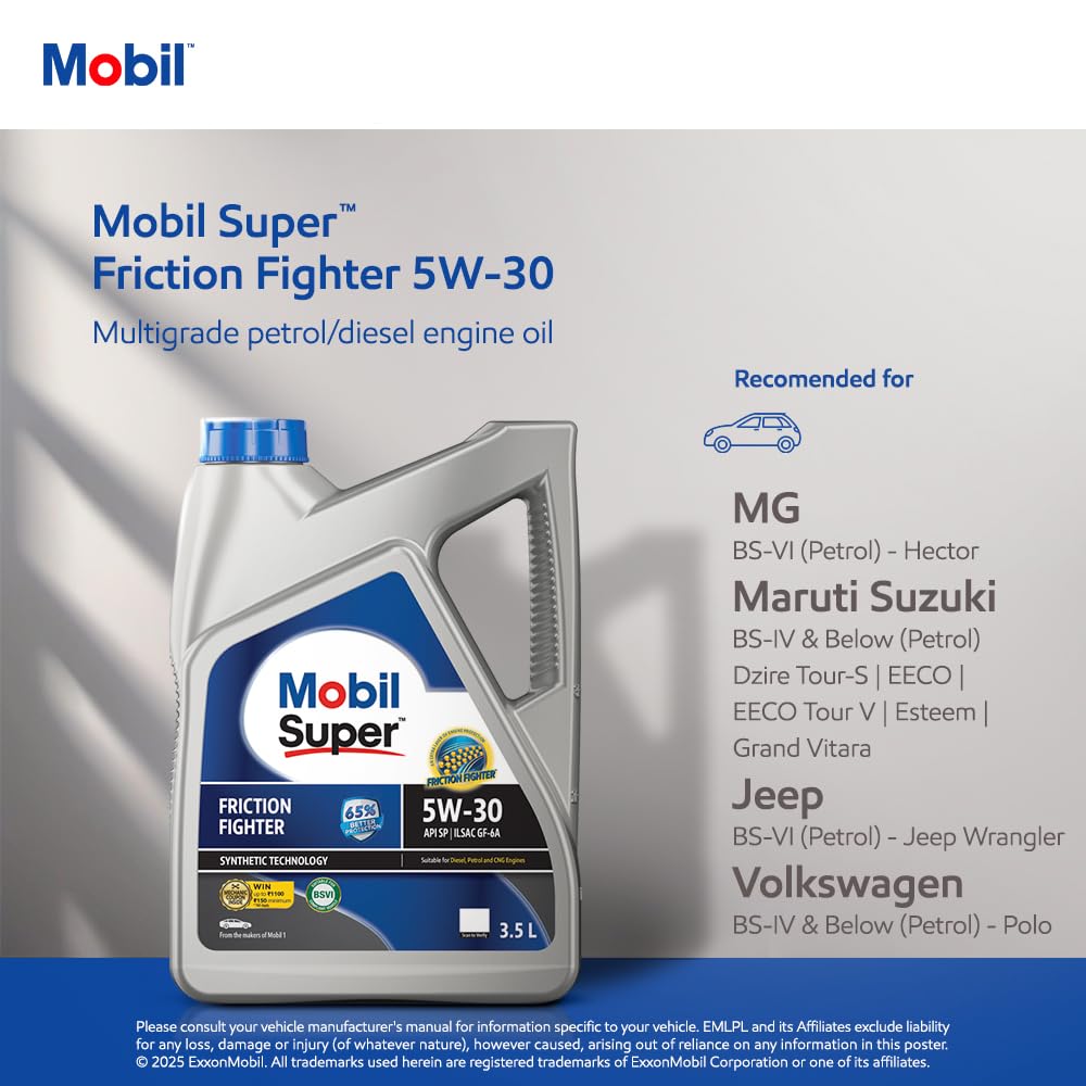 Mobil Super Friction Fighter 5W-30 Multigrade Petrol/Diesel Engine Oil (3.5L) - Image 5 thumbnail