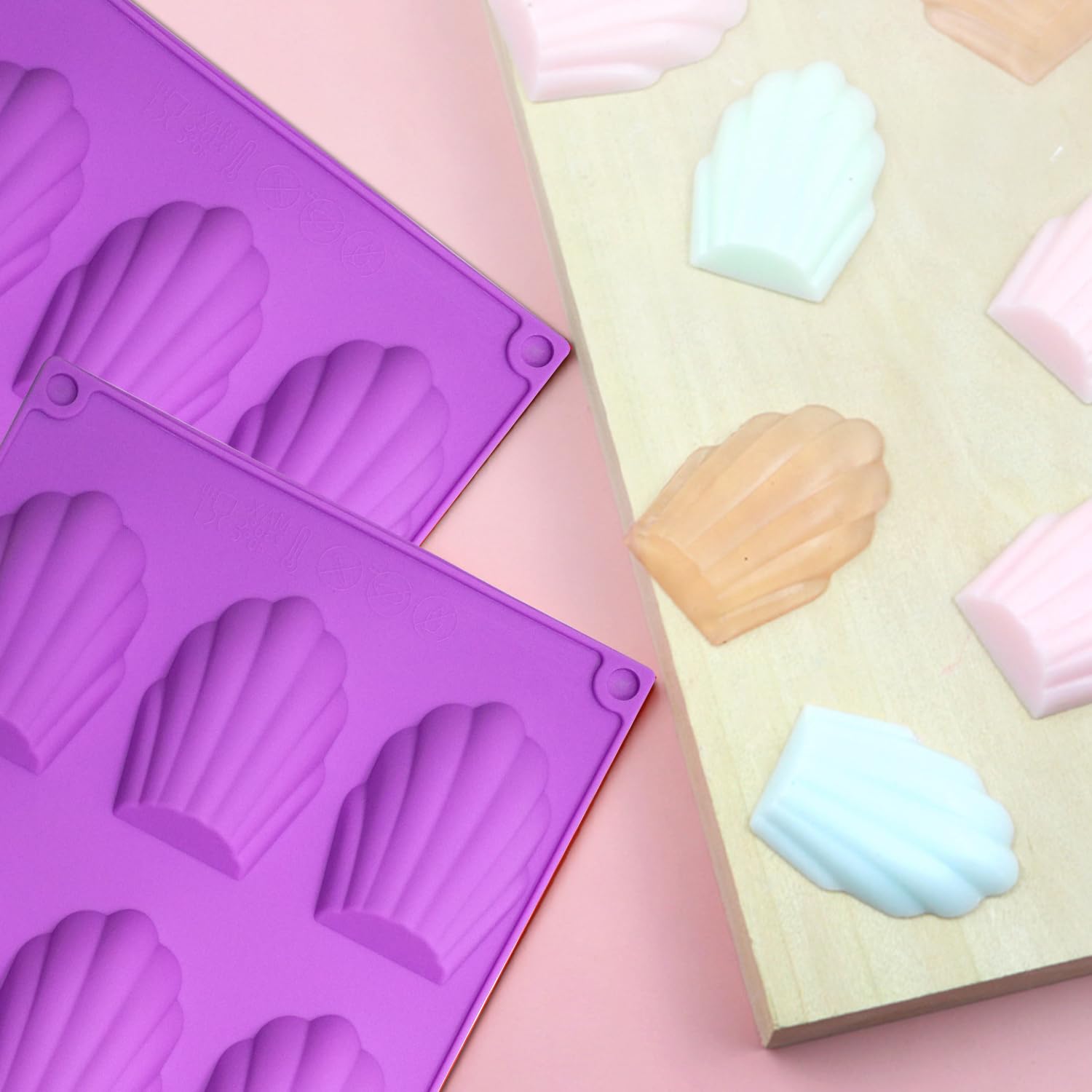 2x Madeleine Backformen Silikon - 9 Mulden Mit Pinsel Lila
