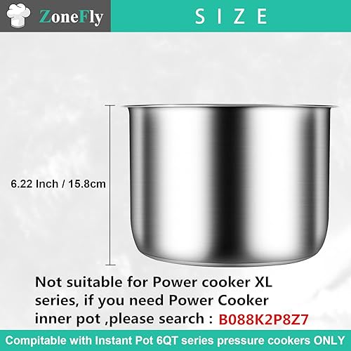 Miniatura 4 de ZoneFly Olla interior de acero inoxidable compatible con olla instantánea de 6 cuartos de galón, olla de cocina original para olla de repuesto