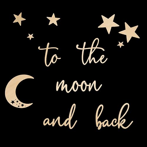Miniatura 7 de Lintran Decoración de pared 3D de madera con cita de To the Moon and Back con luna y estrellas, decoración de pared única para guardería, habitación