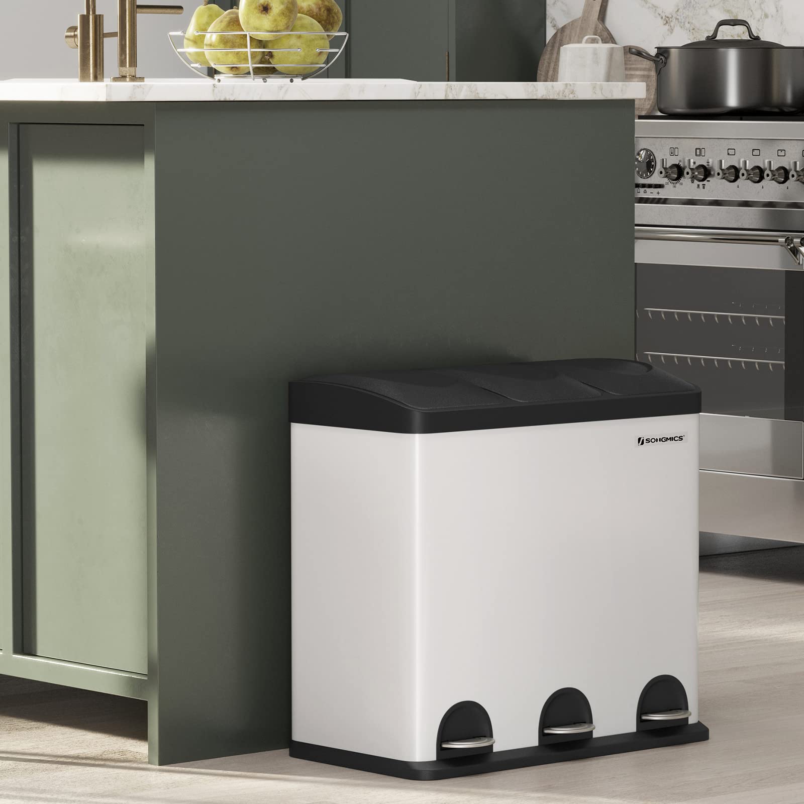 Pattumiera Da Cucina Songmics 54 Litri - 3 Scomparti Con Pedale, Acciaio Inox, Per Raccolta Differenziata - Foto 13