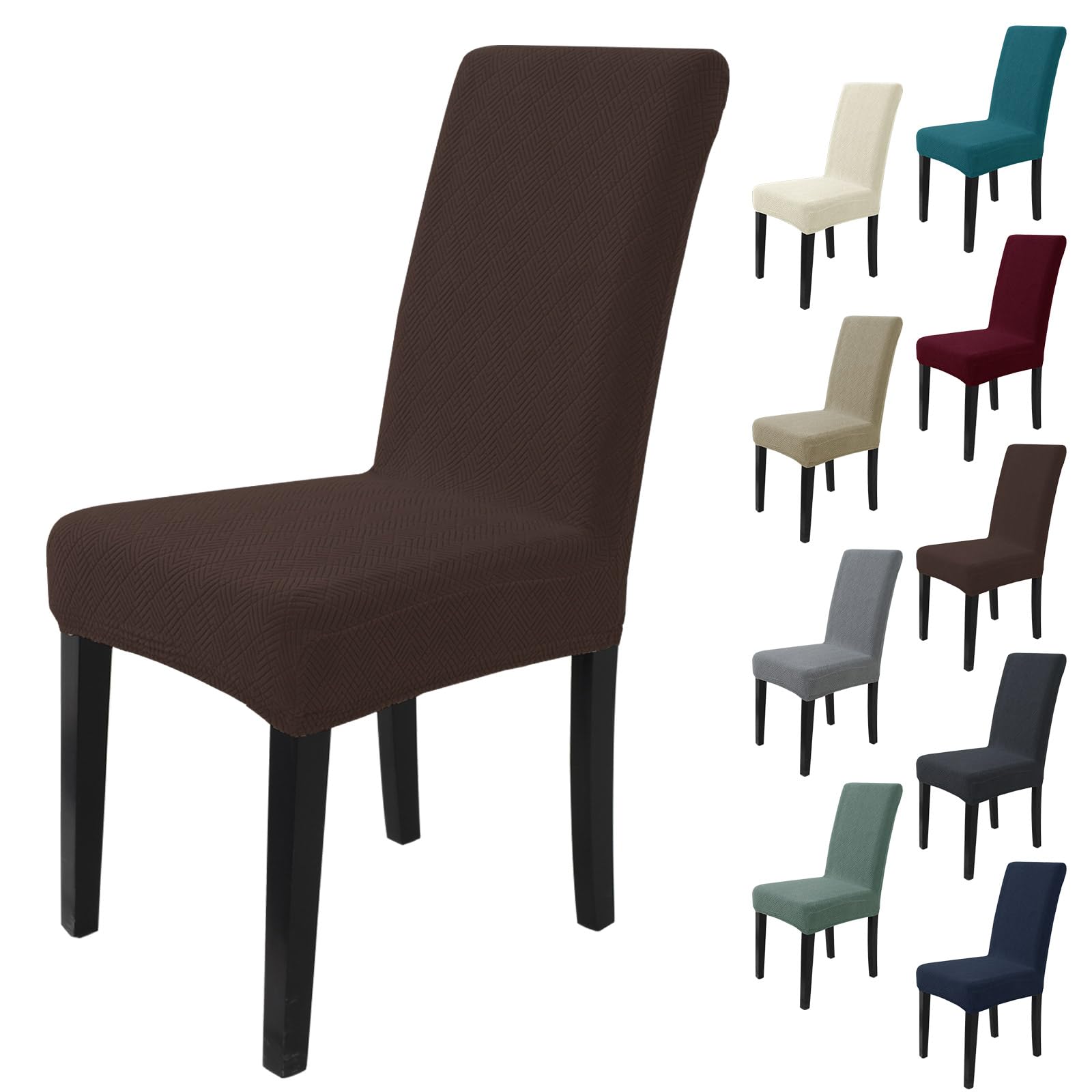 MAXIJIN Elastic Chair Cover With Back Set of 6, Kitchen Chair Covers, Universal Cat Anti-Scratch Chair Slipcovers for Dining Room (Dark Coffee, Pack of 6)