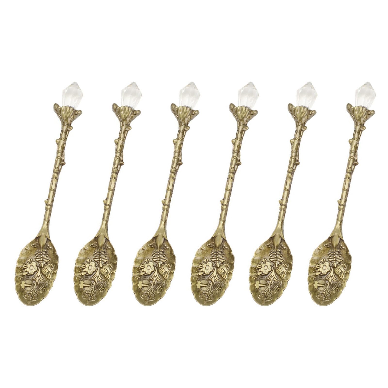 APGLSXY Six Handicraftsman Constructed Metal Spoons with Complex Detailing for Sauce Serving Dessert Display Cookware Old Incised Metal Mixture Spoon