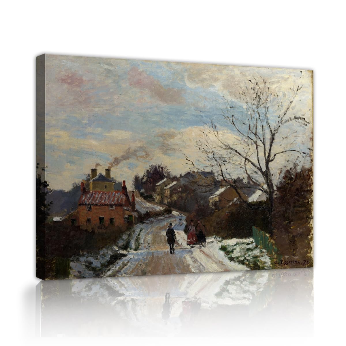 TOANGWALL Scenic Snow Village Canvas Wall Art Gallery Camille Pissarro Fox Hill Upper Norwood Famous Painting Framed Prints for Hall Decor 80x95cm