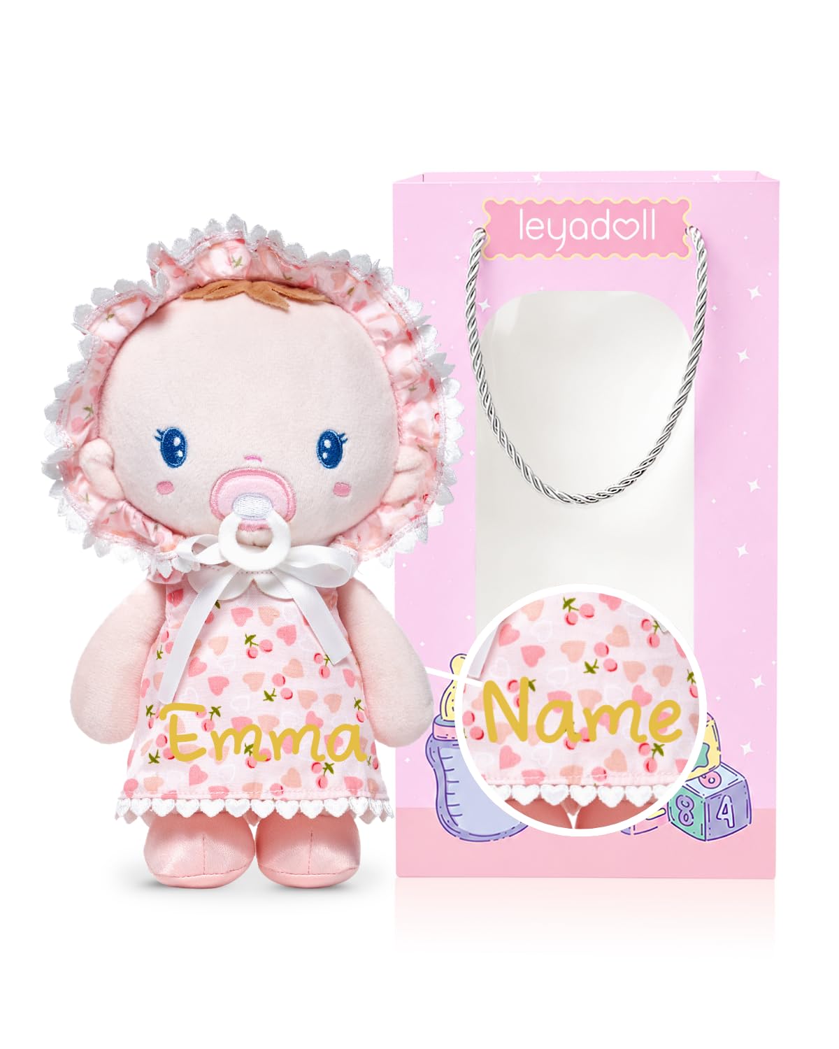 LeyaDoll Personalized Soft Baby Doll 9'',Rag Doll for 1 Year Old Girl Gift