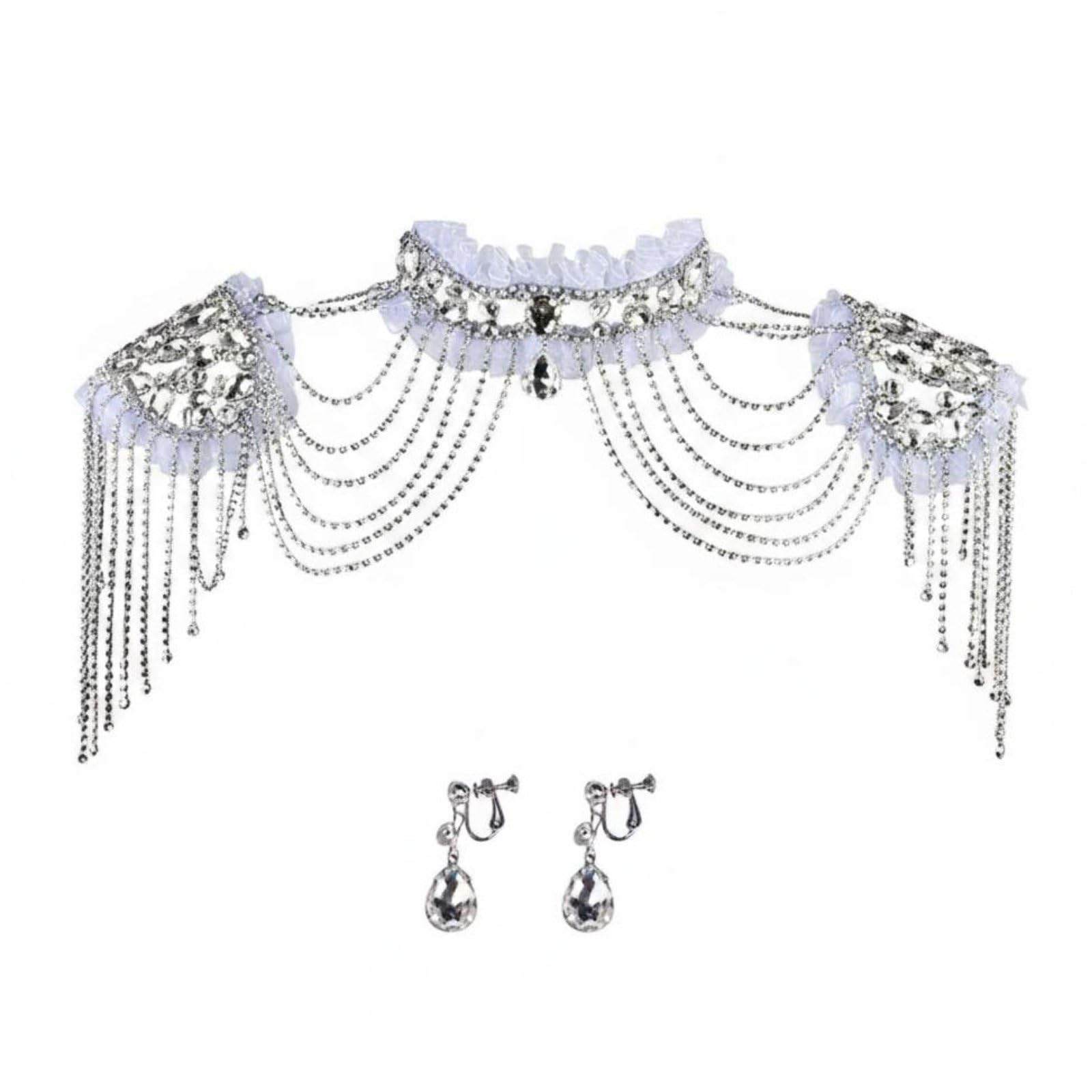 perfeclan Joyería de Hombro Nupcial Cadena de Hombro Gargantilla Collares Nupcial con Finas en Aleación y Estrás Adecuada para Banquete Presentaciones
