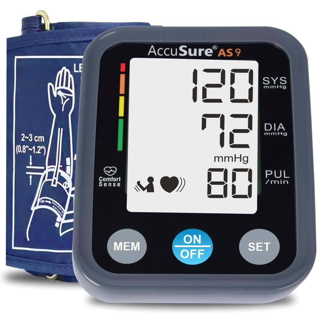 AccuSure AS9 Fully Automatic Digital Blood Pressure Monitor With Large Display, Most Advance Technology & Accurate Measurement - Arm Circumference (22-36Cm) includes Type-C USB power port, 4-Year Warranty – Grey