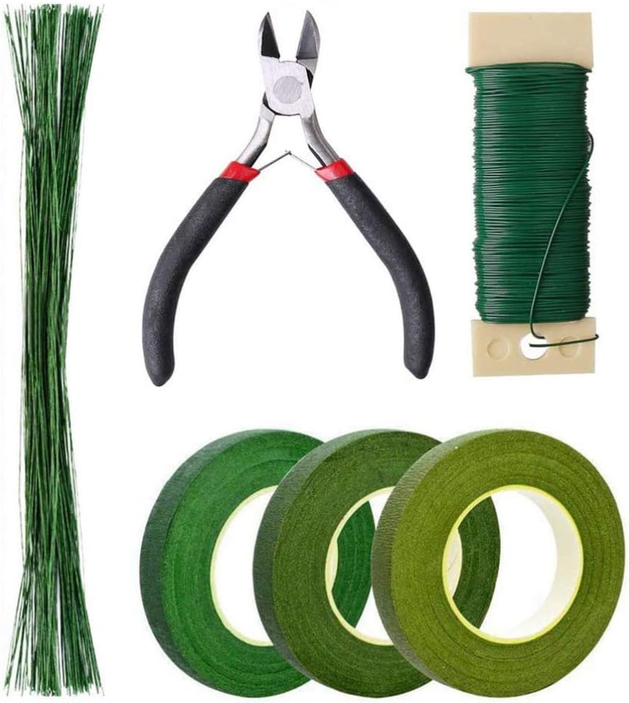 Hemobllo Floral Arrangement Kit - 6 Pcs Tools Kit Floral Tools Wire Cutter Stem Floral Trimming Scissor Floral Wire Tape for Bouquet Stem Wrap Florist (Green)