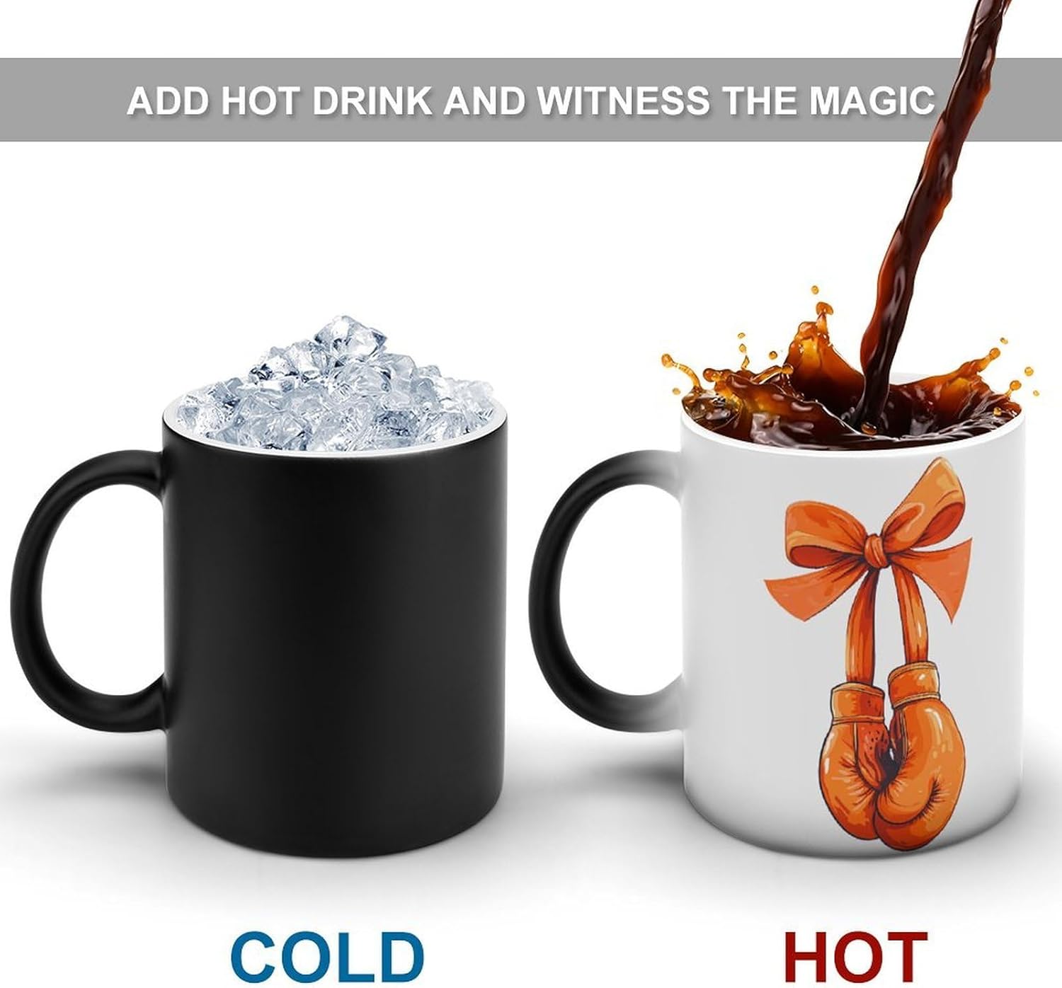 Boxing Gloves with Bow Color Changing Mug Heated Ceramic Cup Heat Sensitive Coffee Mug Fun Gift