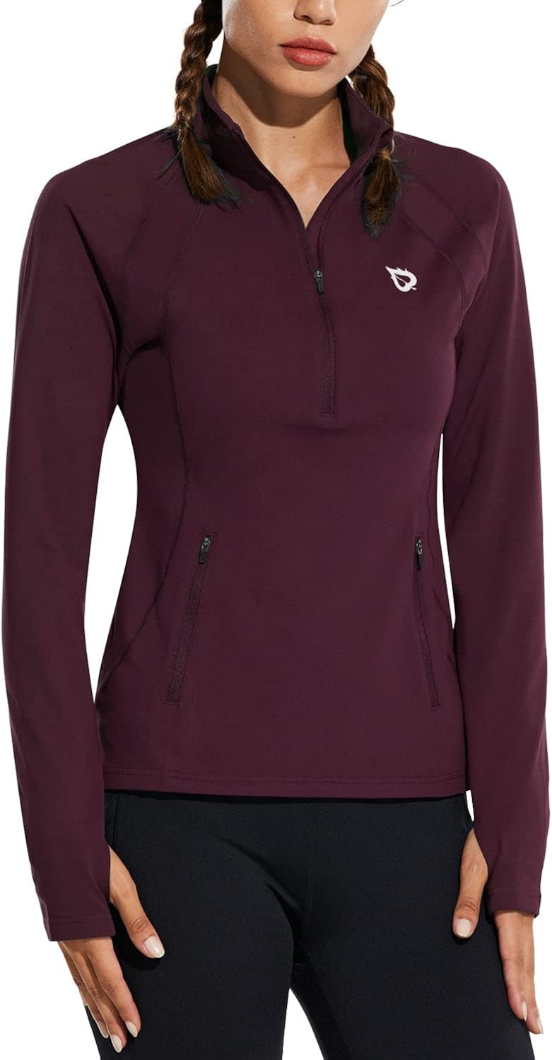 BALEAF Women's Fleece Half-Zip Running Jacket Athletic Pullover Long Sleeve Thermal Shirts Workout Winter Cold Weather