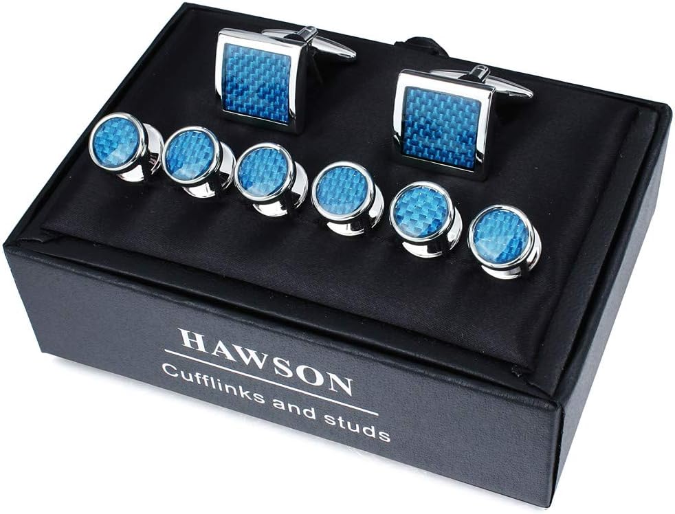 Mens Cufflinks and Tuxedo Studs Set in Gift Box (Carbon Fiber), Jewelry or Accessories in Gold Silver Black Tone, Matching with Shirts Vest and Bow tie, Suitable for Birthday Wedding Anniversary - Image 3