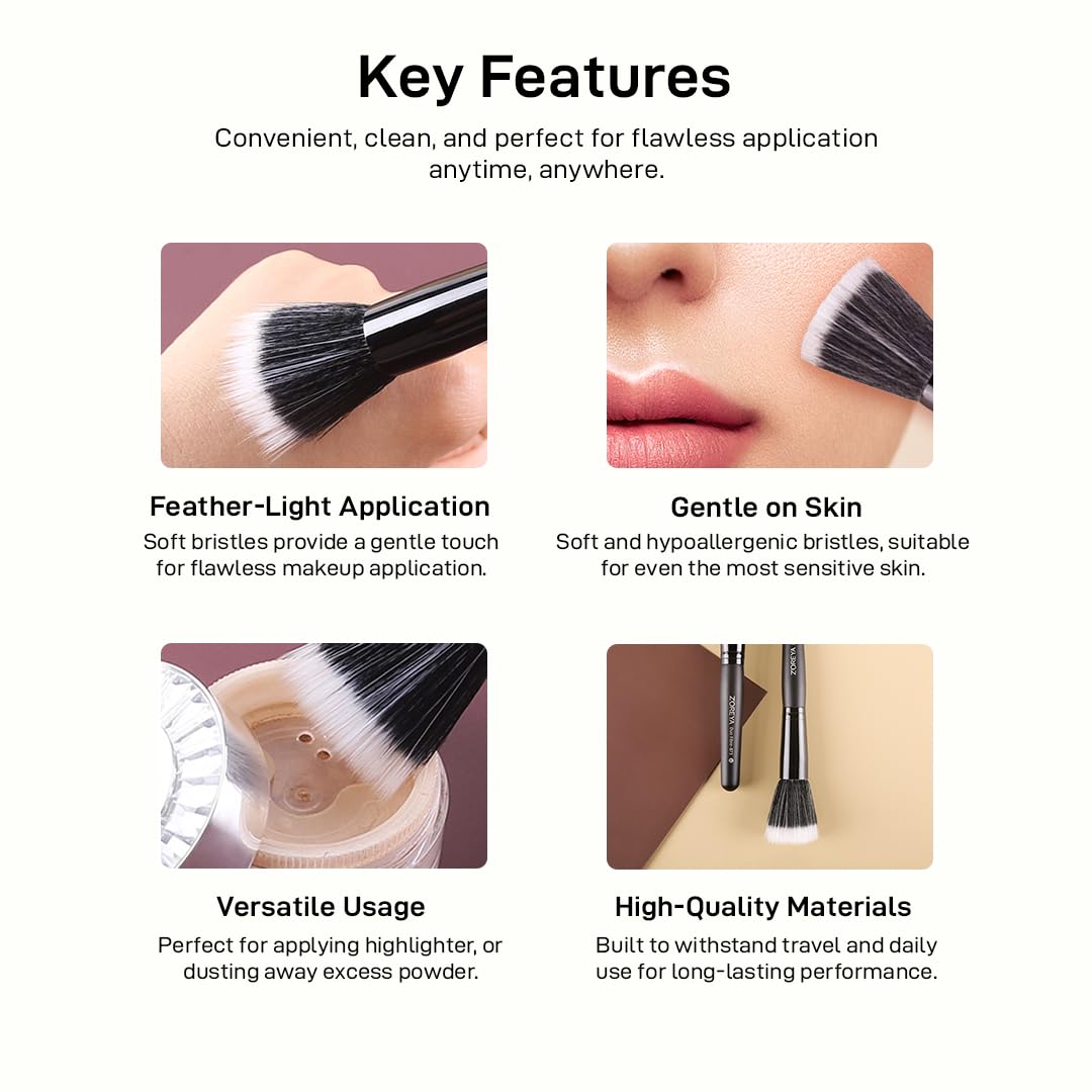 Multibrite Fan Makeup Brush Highlighter Makeup Brush Loose Powder Brush Cosmetic Makeup Brush Flat Top Blending Brush Suitable for Blending Buffing