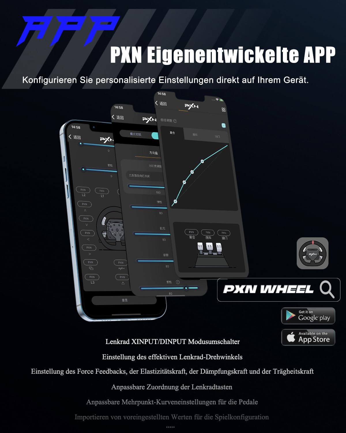 PXN V99 Gaming Lenkrad mit Pedalen und Schalthebel – 3,2 Nm Force-Feedback, 270° & 900°, 11,8-Zoll, 4 Schaltwippen, Tools-App – Lenkrad für PC, Xbox und PS4