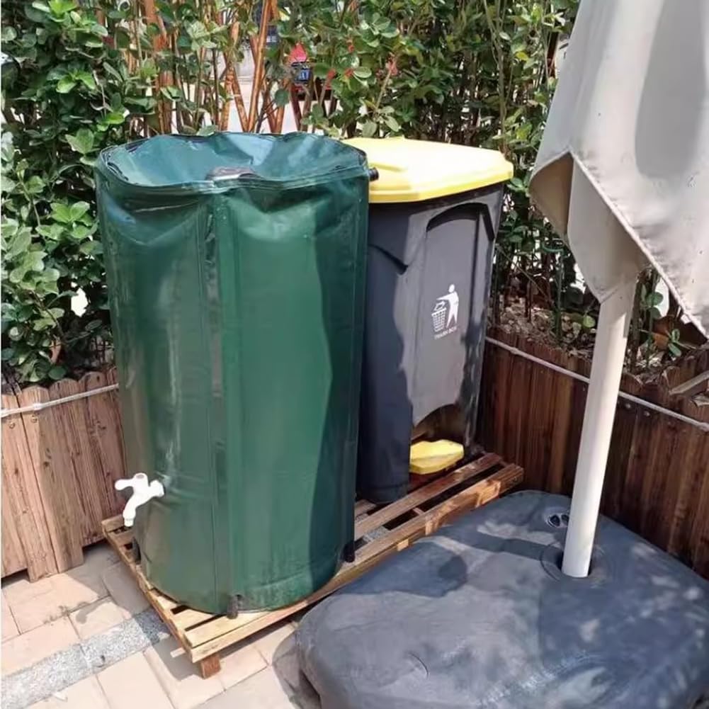 Collapsible Rain Barrel with Zipper Open, Protable Rainwater Collection System Kit, PVC Rain Catcher Barrel for Outdoor Garden Camping,Beige,100L/40x78cm