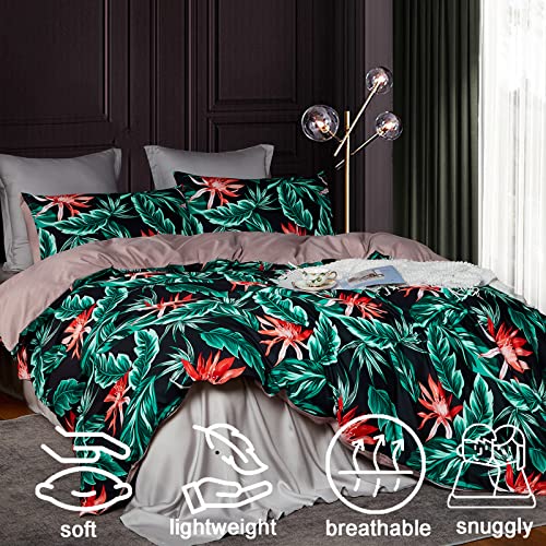 Morromorn Floral Duvet Cover Queen 3 Pcs Comforter Bedding Set Cute Aesthetic Shabby Chic Soft Snuggly Breathable All-Season (Red Flower, Full/Queen) #TOP2