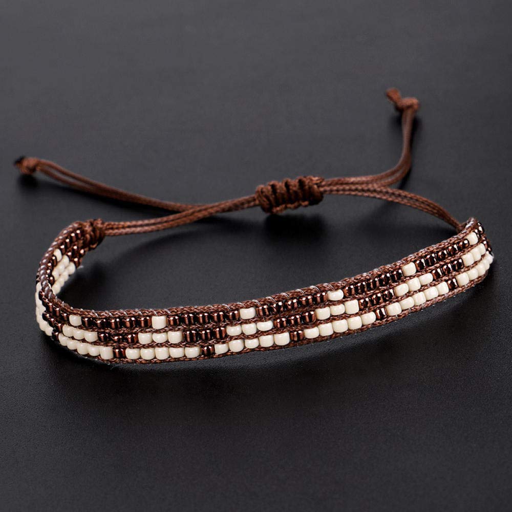 Pulsera Tejida de Cuentas para Mujeres, Pulsera Tejida de con Cuentas Joya de Estilo étnico Joyas Tejidas a Mano Pulsera geométrica marrón Pulsera Mixta Pulsera Ajustable Accesorios de Ropa