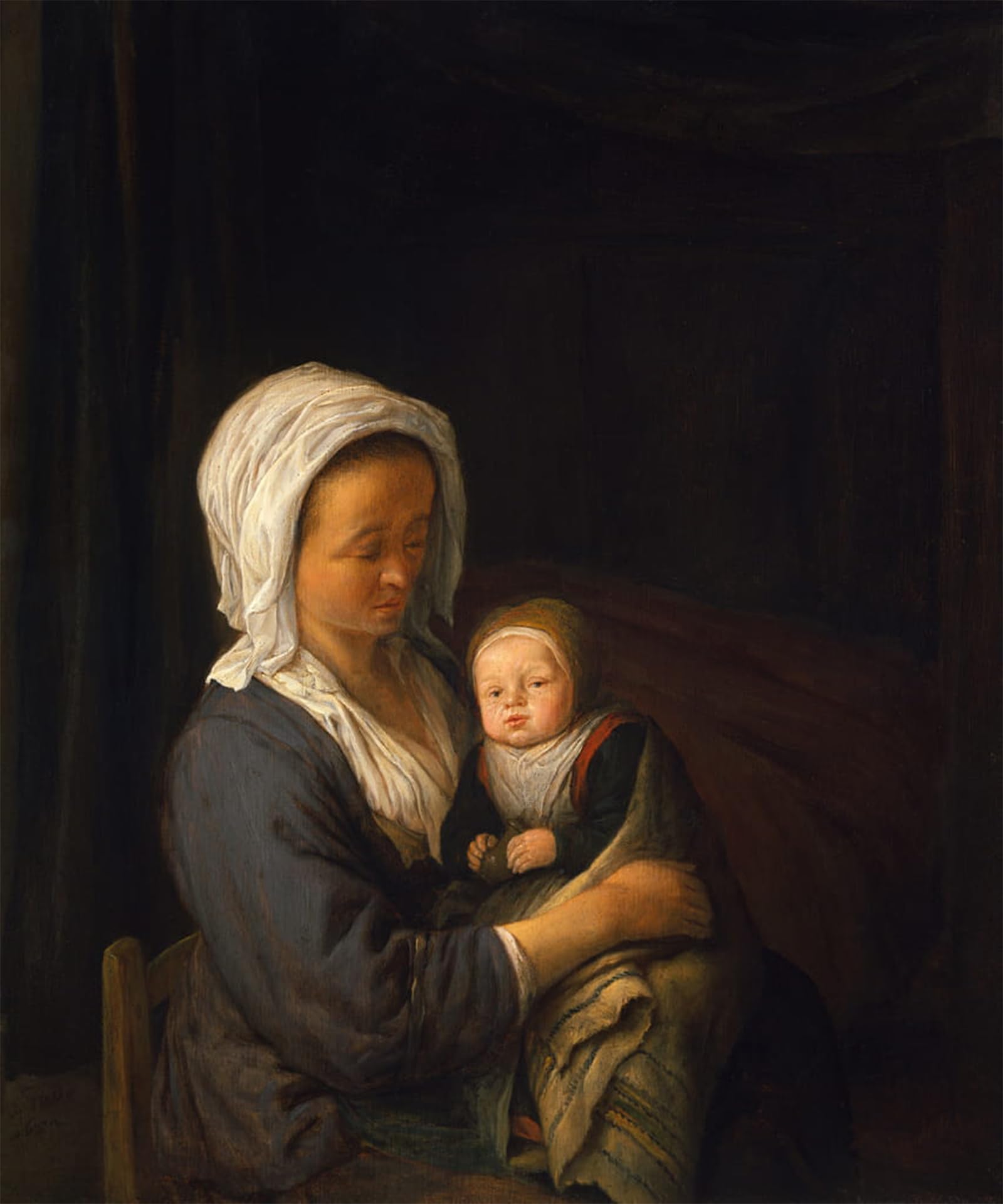 RZHRHJES Famous Painting Poster Art Canvas Print Retro Picture Woman Holding a Child in Her Lap by Adriaen Jansz Van Ostade Poster Wall Art for Home Decor 60x90cm