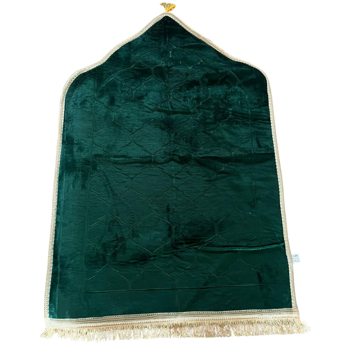Velvet Janamaz Prayer Mat (70 x 100 cm) with Soft Padded Suede Texture, Anti-Slip Back & Elegant Tassels – Luxury Islamic Prayer Rug for Daily Salah & Gifting (Green)