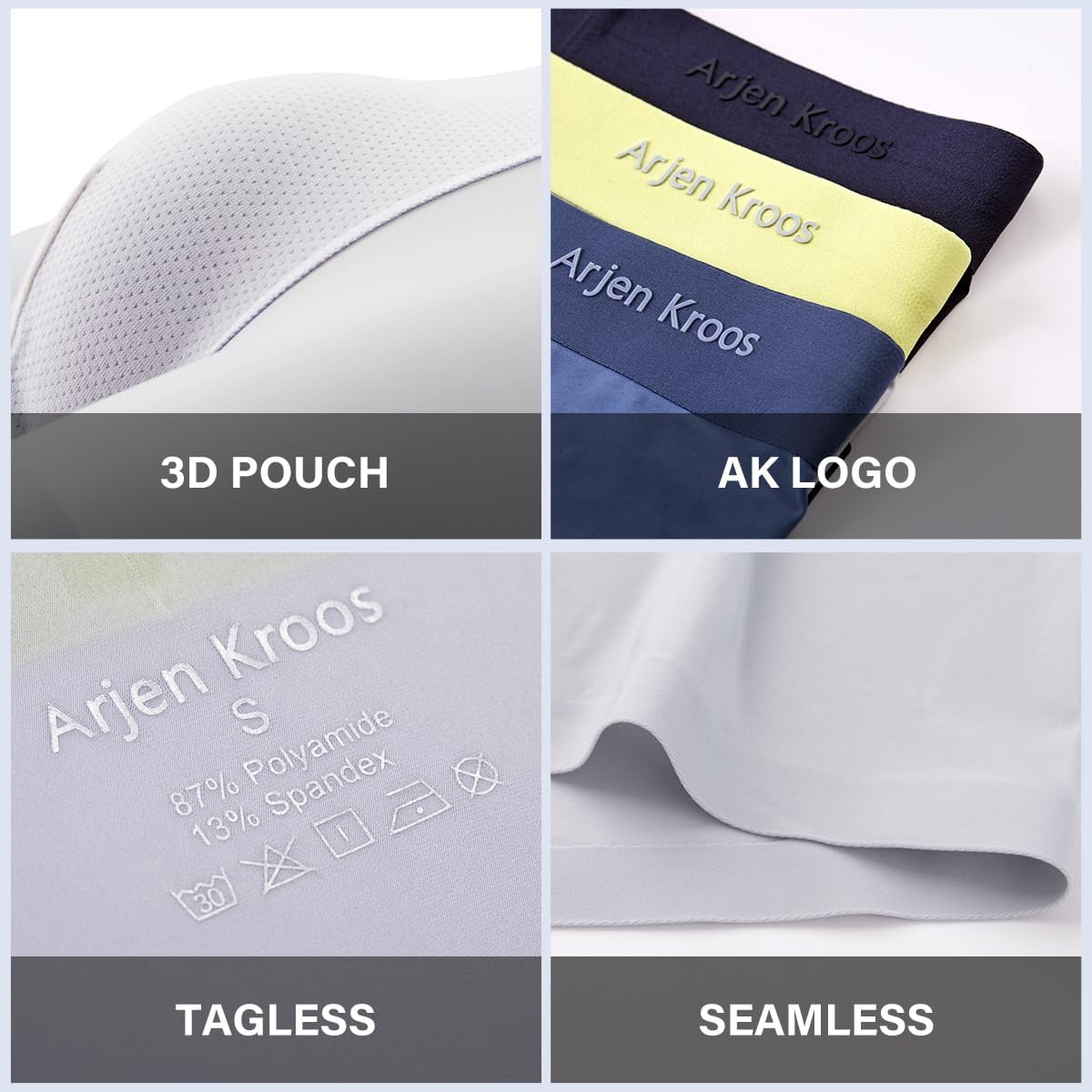 Arjen Kroos Men's Trunks Seamless Underwear Sexy Ultra-Soft Ice Silk Boxer Briefs with 3D Lined Pouch - Image 4