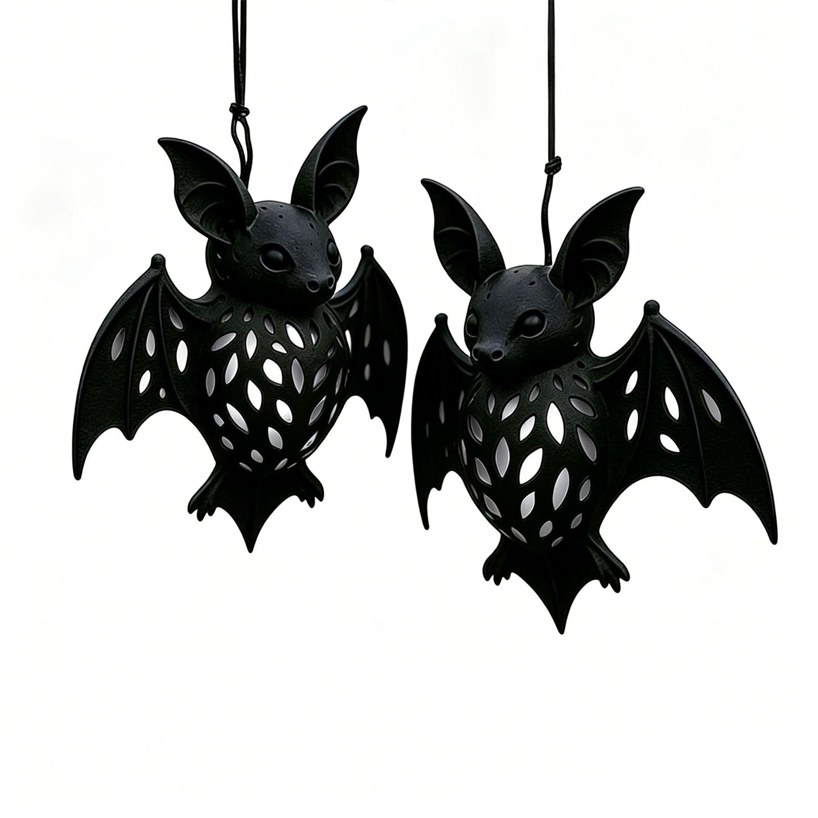 Bat Lamp 2PCS Hanging Black Hollow, Gothic Bat Decor with Warm Lights (Black, 15cm*12cm)