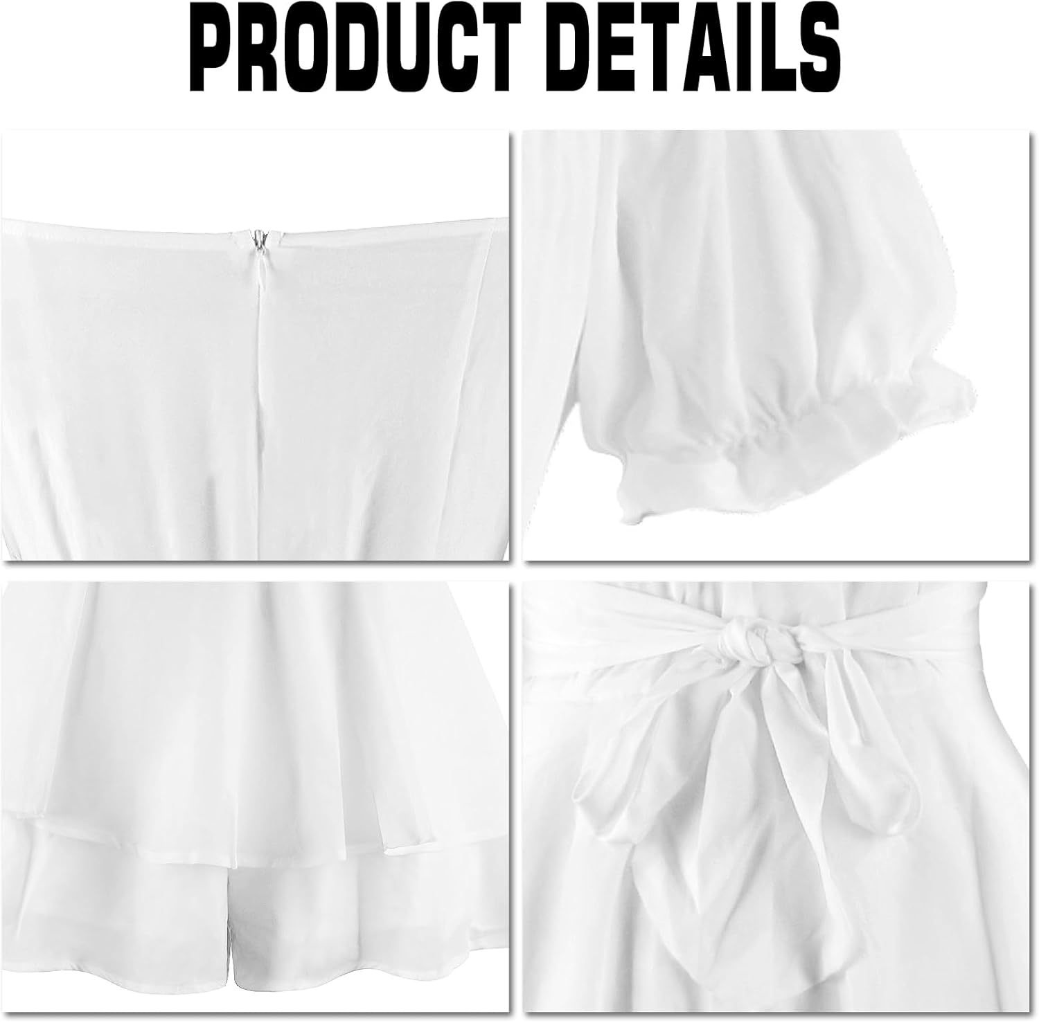 Mannice Off the Shoulder Rompers for Women Dressy Short/Long Sleeve Romper Ruffle Layer Back Tie Mini Short Jumpsuits - Image 6