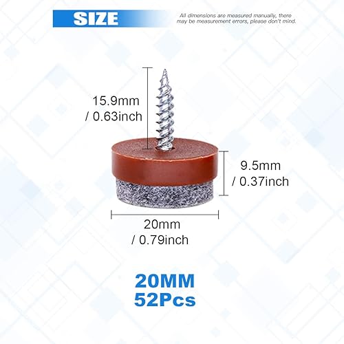 Miniatura 2 de Glarks 52 protectores antideslizantes de fieltro antideslizantes para muebles de 0.78 pulgadas (0.787 in), para patas de madera de silla, mesa,