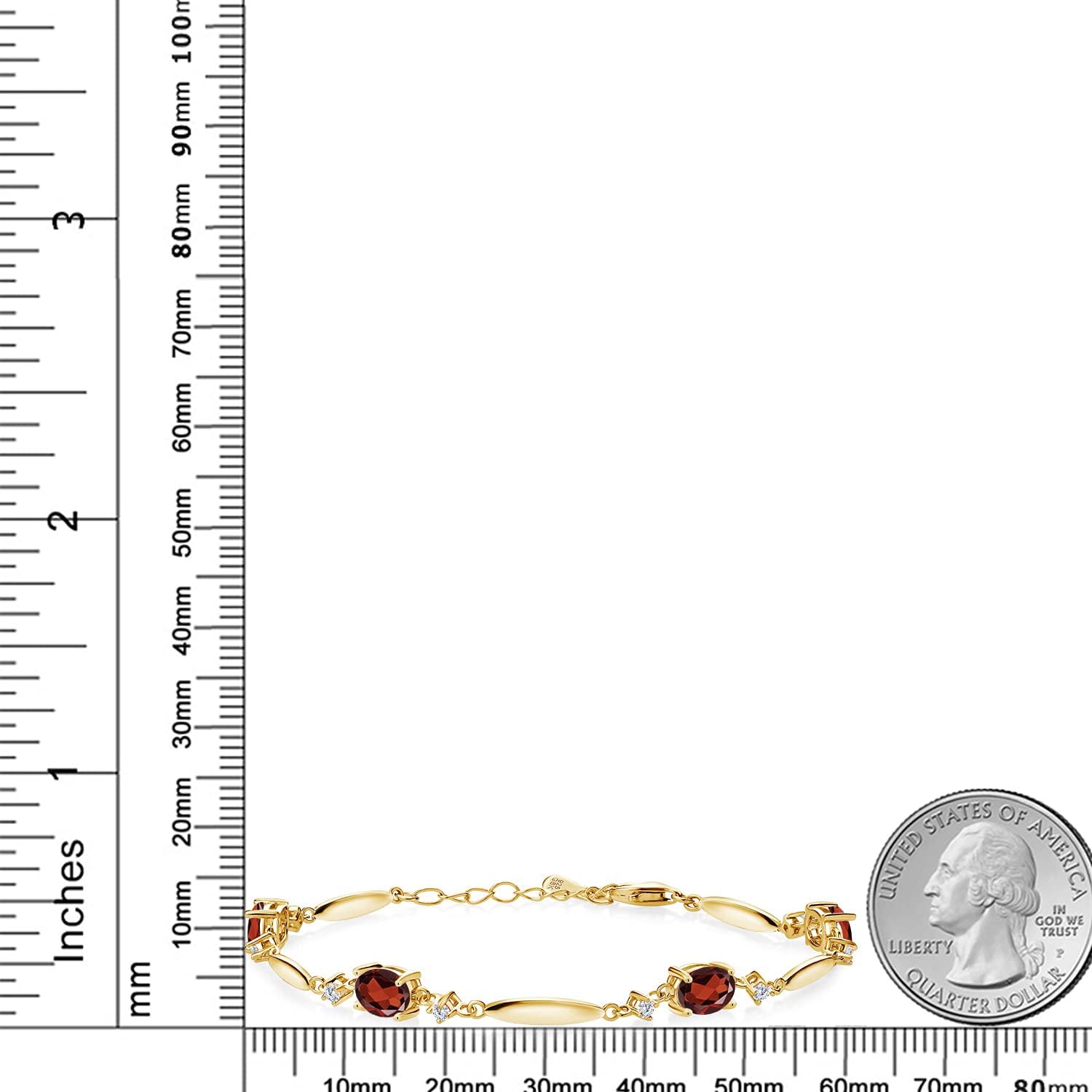 Gem Stone King 18K Yellow Gold Plated Silver Gemstone Birthstone and White Moissanite Tennis Bracelet For Women | Oval 7X5MM and 2MM | 6 Inch + 1 Inch Extender | Fine Jewelry for Her Mom Wife