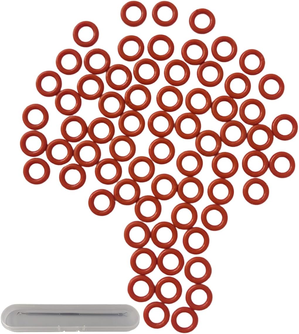 100PCS 007 Silicone O-Ring, 70A Durometer, 5/32" ID, 9/32" OD, 1/16" Width, Red, Free with Installation Tools，Replacement for EATC Temperature Controller