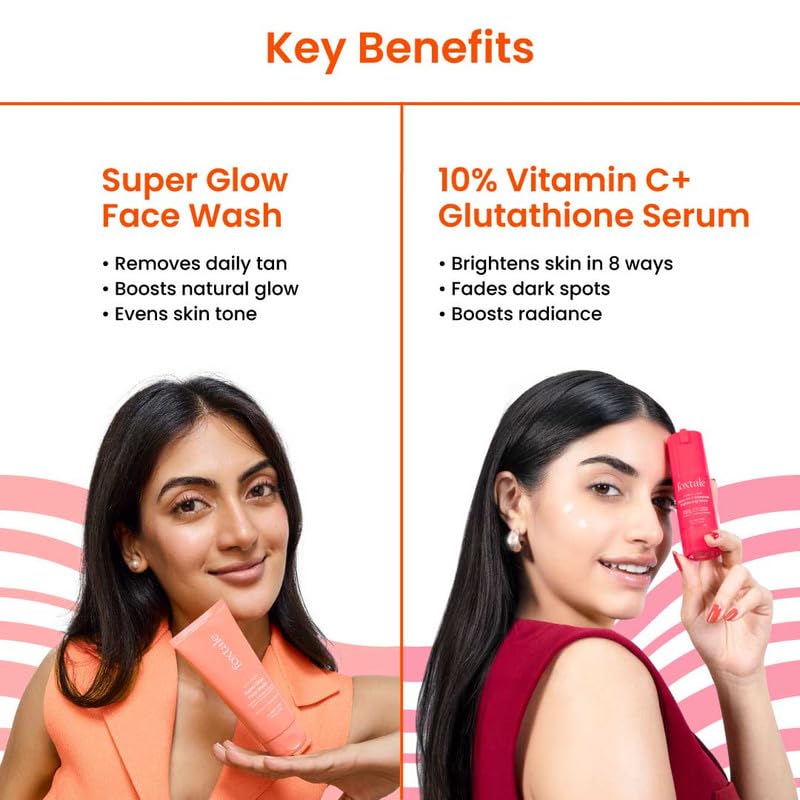 Image of Foxtale Double Glow Duo | Super Glow Face Wash (100ml) + Eternal Light 10% Vitamin C + Glutathione Serum | Fades tan, brightens skin & boosts glow | For all skin types | Suitable for For Men & Women