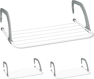 Relaxdays Wäscheständer Heizung 3er Tendedero Balcón, Set 3, Longitud Secado 3 m, para Colgar, Radiadores y Barandillas, Secador Ropa, Blanco/Gris, Acero, 15 x 63 cm