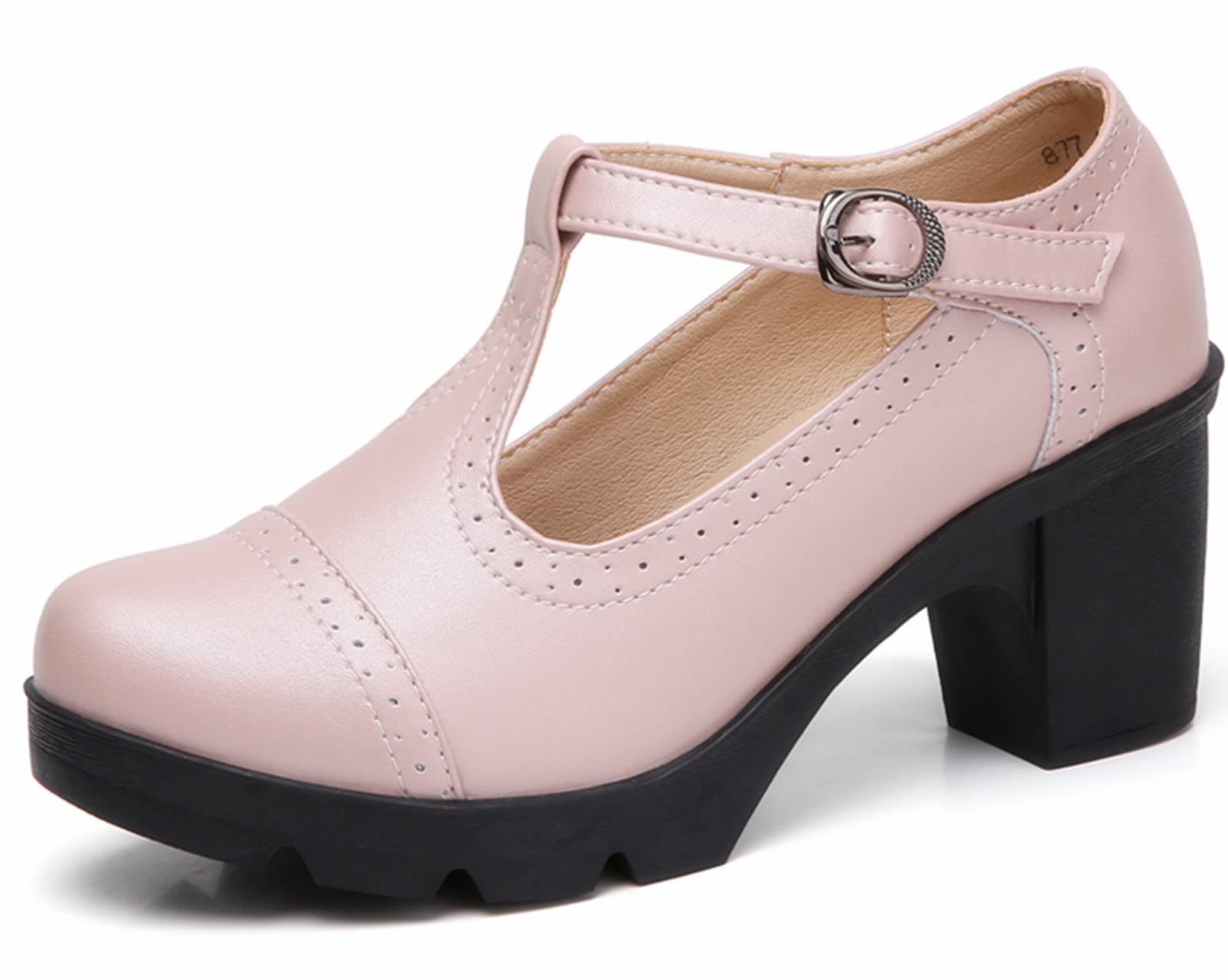 Women's Classic T-Strap Platform Mid-Heel Square Toe Oxfords Dress Shoes