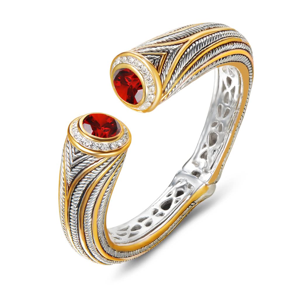 UNY JEWELJewelry Multi Strand Twisted Wire Cable Inlay 12mm CZ Vintage Antique Two Tone Elegant Designer Inspired Unique Spring Open Cuff Bangle