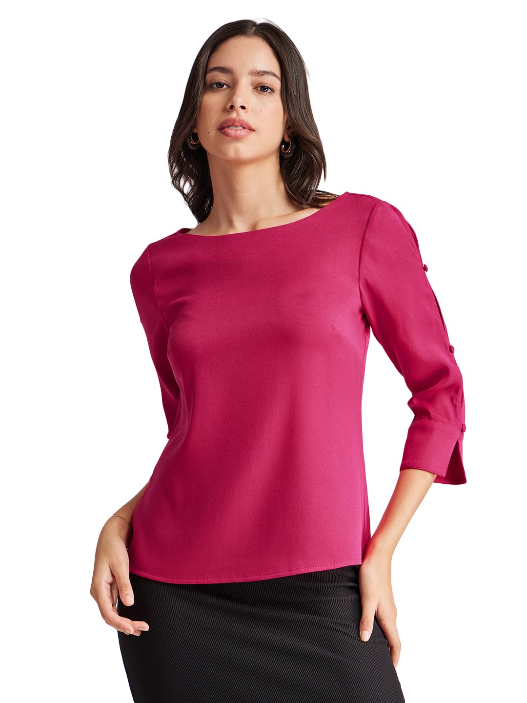 fablestreet Boat Neck Button Detail Top - Fuchsia-picture-39