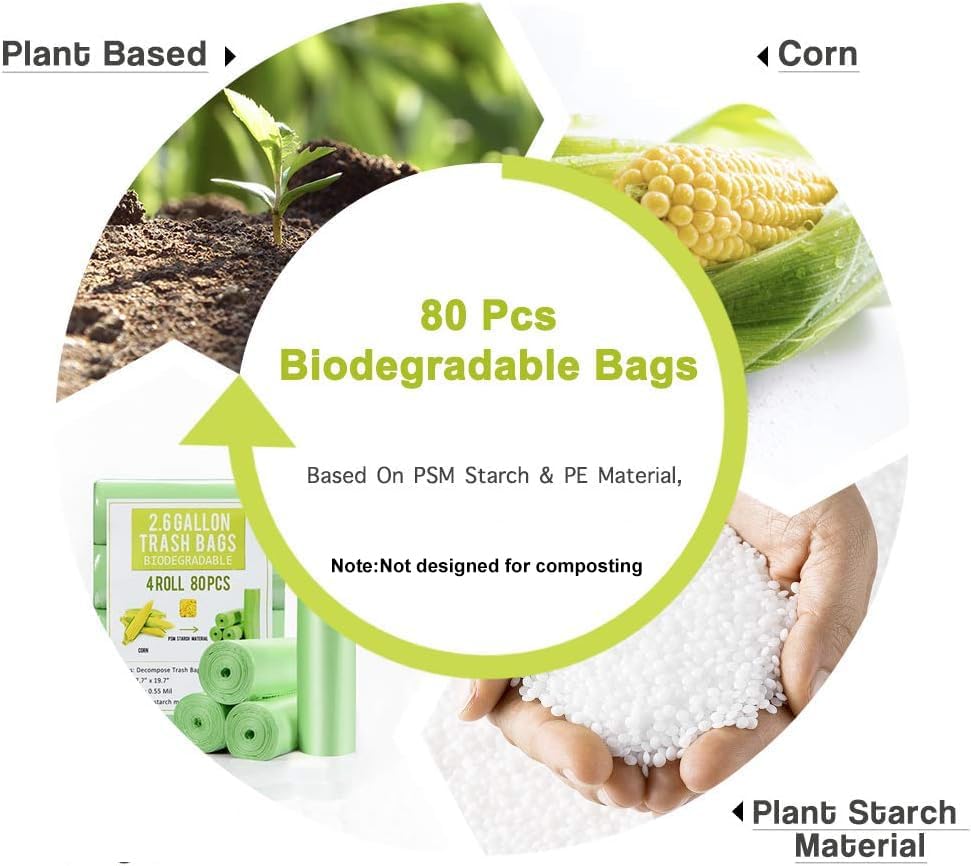 Miniatura 2 de Jaoul Bolsas de basura de 1.2 galones, pequeñas bolsas de basura fuertes y sin perfume para cocina, baño, oficina, baño, automóvil, verde, 80